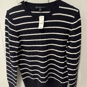 Brooks Brothers navy and white 100% cotton Cable knit LS sweater